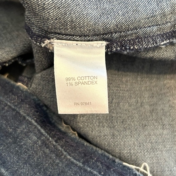 J.Jill Shift Raw Hem Lace-Up Neckline 3/4 Sleeves Blue Denim Dress, Size Medium - Picture 7 of 8